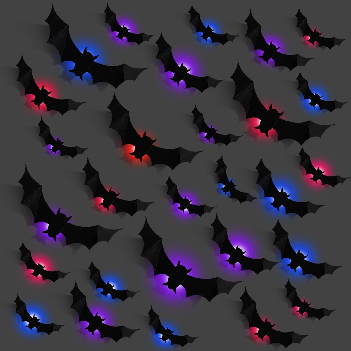 Makevivi LED Bats Halloween Decoration, 3D Bat Wall Lights for Door/Window / 60 PCS LED Bat Lights, Halloween