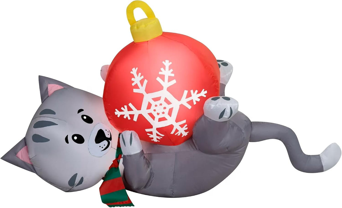 Multicolor Christmas Cat with Ornament Outdoor Airblown Inflatable Decoration, 30 Inch, Playful Holiday Yard