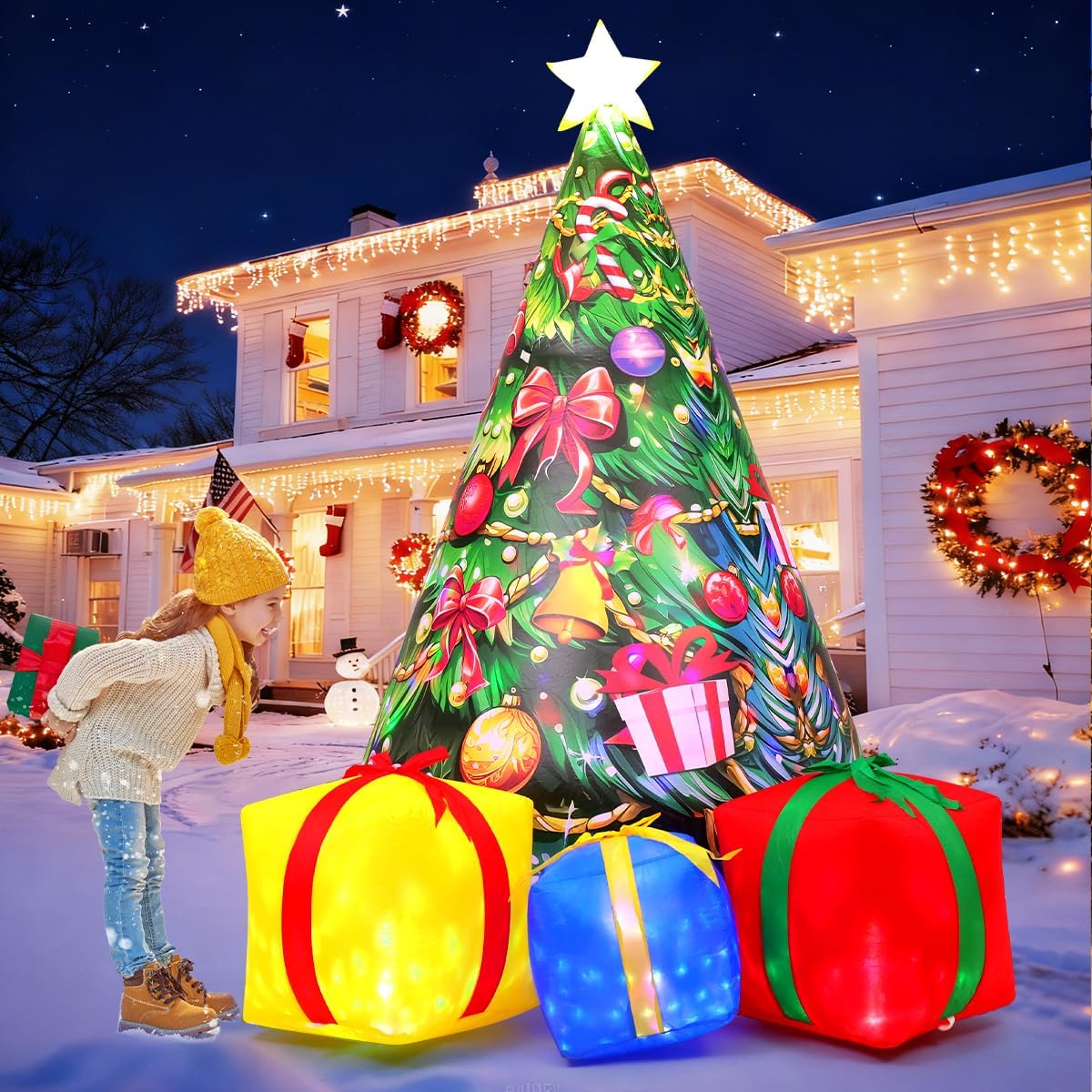 GOOSH 7.8 FT Christmas Inflatables Tree Outdoor Decorations Blow Up Christmas Tree Gift Box Yard with