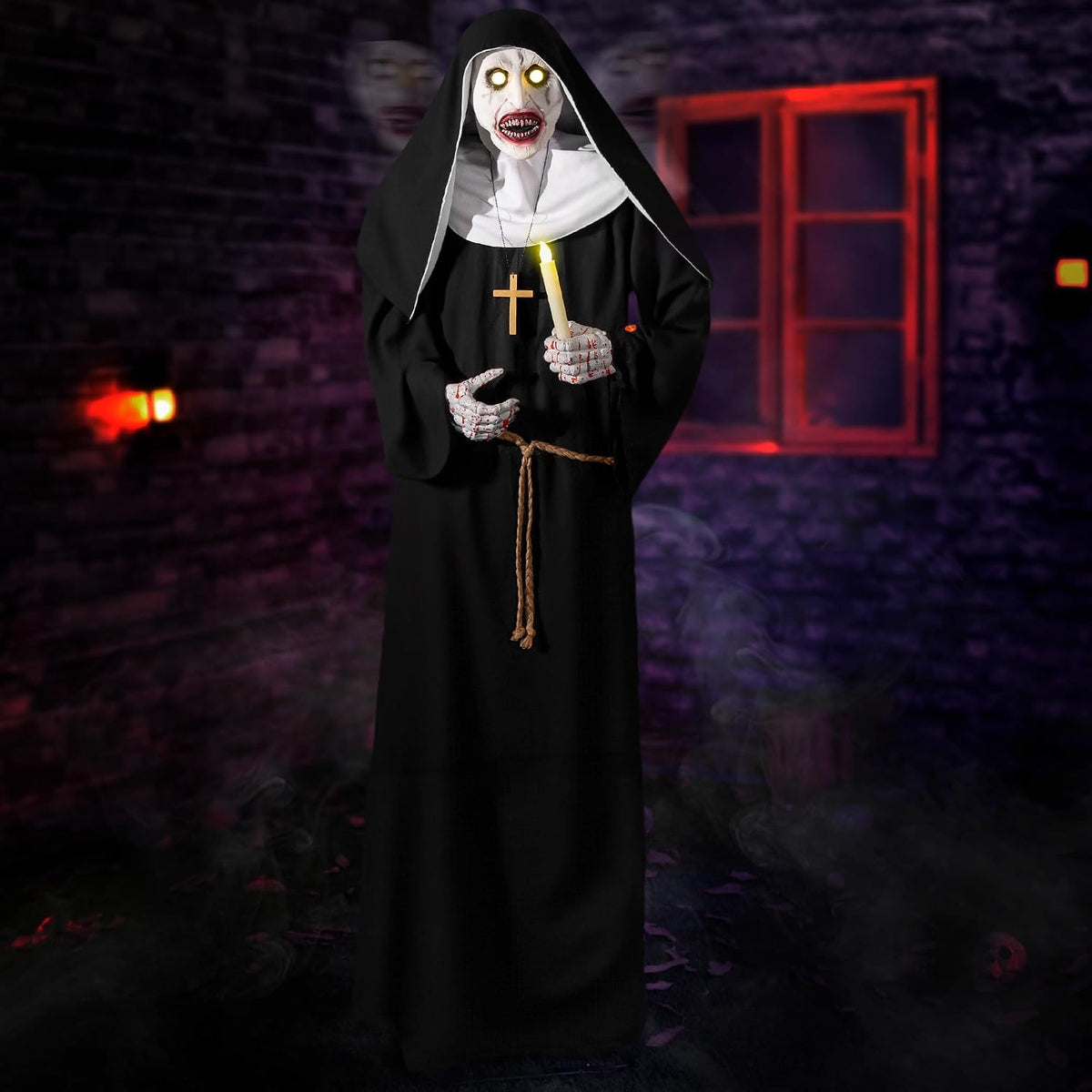 Halloween Animatronics 6ft Nun Animated 72inch Sister Decoration with Motion Sensor Activated, Creepy Sound,