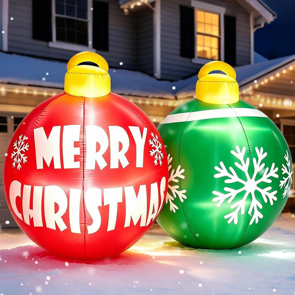 7 FT Christmas Inflatable Decorations Outdoor 2PCS Christmas Ball Red Green Blow Up Christmas Yard