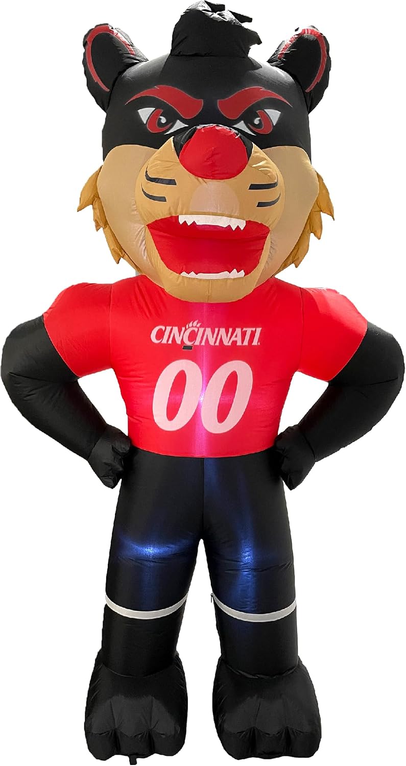 Logo Brands NCAA Cincinnati Bearcats 7ft Inflatable Yard Mascot – Easy Inflation with 12V Blower, LED Lights