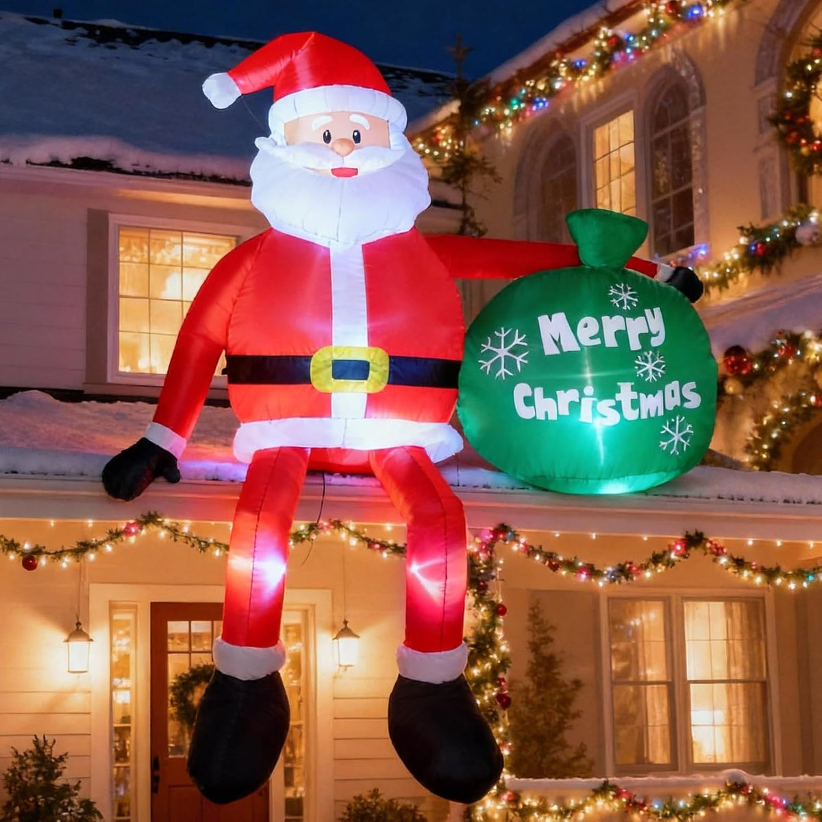 8 FT Christmas Inflatables Outdoor Decorations,Santa Claus with Gift Bag / LED Lighted Blow Up, IP68