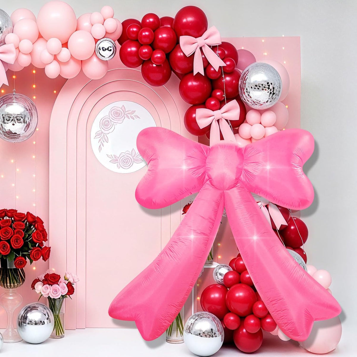 Mother's Day,Birthday,Valentine's Day,Wedding Inflatables Pink Bow Lighted Yard Lawn Inflatable Decoration