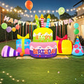 8FT Inflatable Happy Birthday Cake Decoration with Candles Blow up Outdoor Yard Decorations, Built-in LED