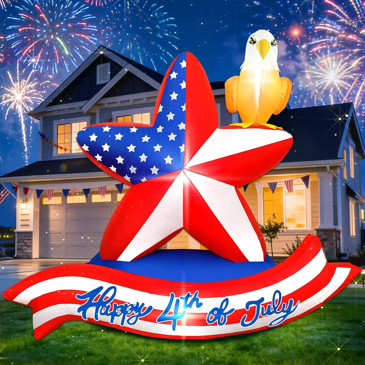 VIONMI 4th of July Inflatables 5.5FT American Star Blow Up Yard Decorations / Patriotic outdoor inflatable