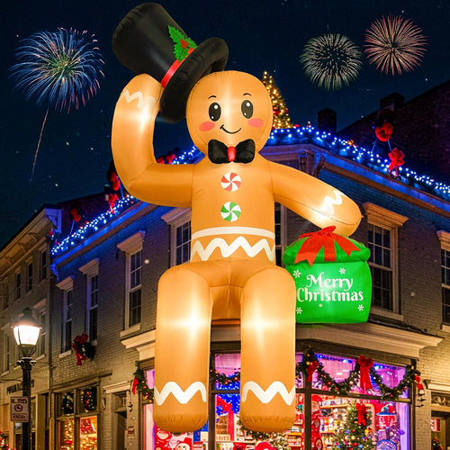 16FT Climbing Gingerbread Inflatable, Christmas Outdoor Decor with LED / Giant Climbing Gingerbread Man with