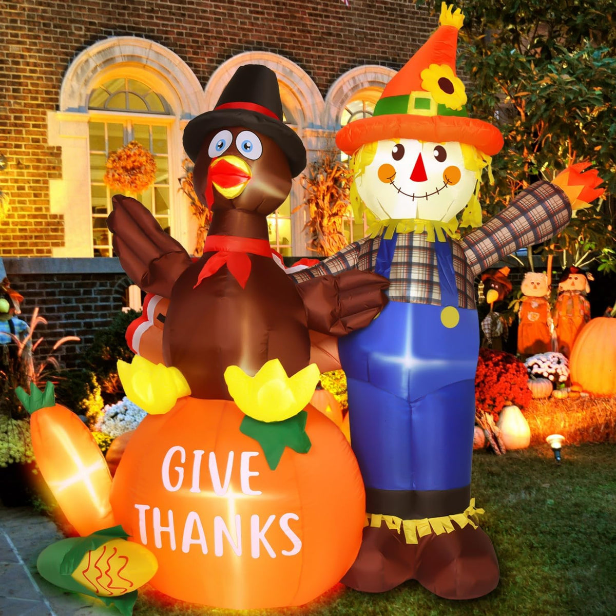 JETEHO 6 Ft Thanksgiving Inflatables Turkey and Scarecrow Decor Outdoor / Plug-in Blow Up Thanksgiving