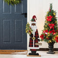 Glitzhome 36''H Lighted Wooden Africa Santa Porch Decor with Timer & LED Lights, Christmas Standing Santa