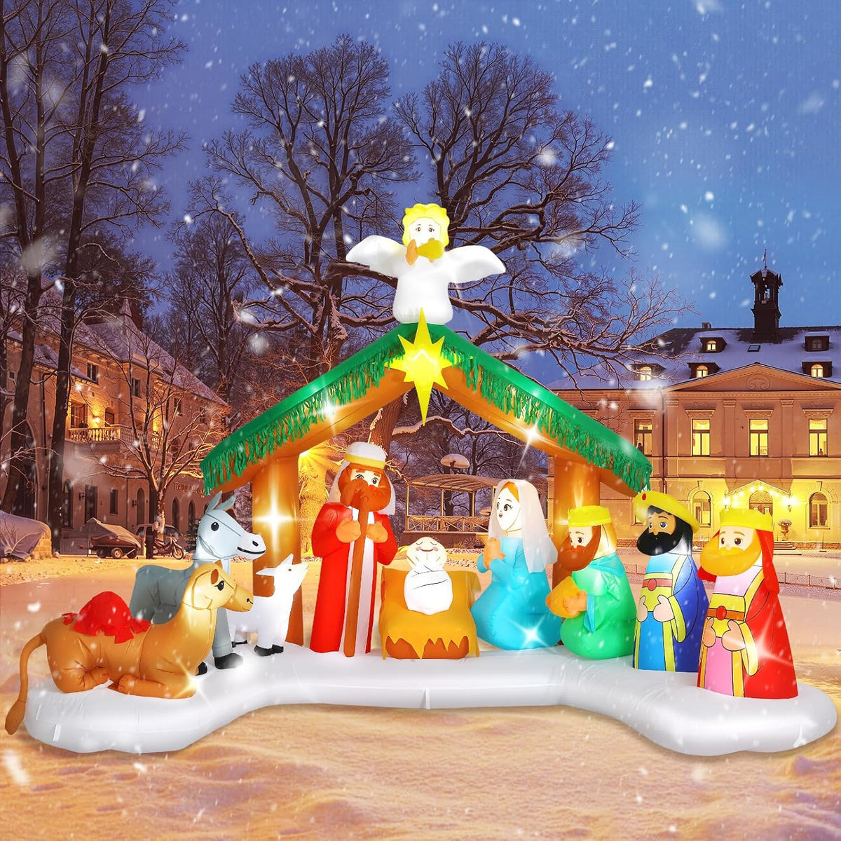 Elegear 12FT Christmas Inflatables Nativity Scene Outdoor Decorations / Giant Manger Scene Nativity Blow Up