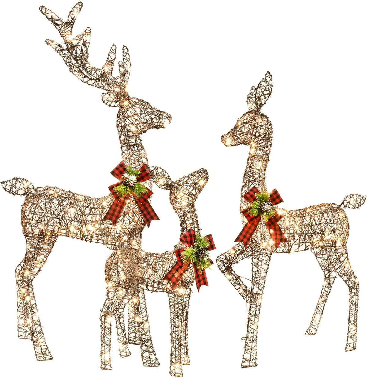 Christmas Decorations Outdoors Reindeer Family - Light up Christmas Decor Brown Deer 3 Piece with LED Lights,