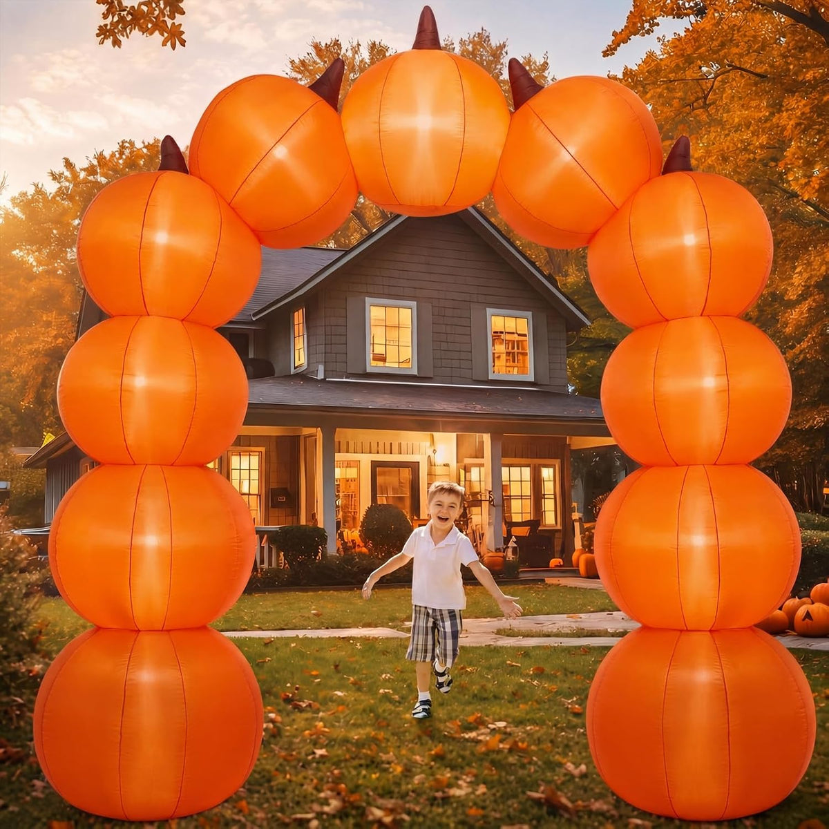 Blueweenly 9 ft Fall Inflatable Pumpkin Archway Outdoor Decoration / Giant Blow up Pumpkin Arch, with Built