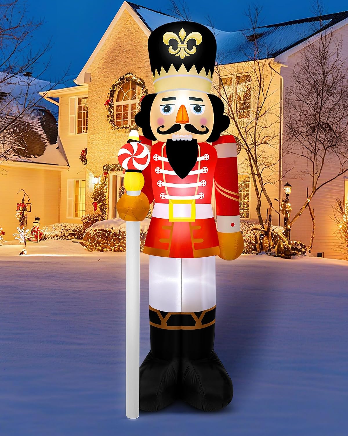 Geyoga 8FT Christmas Inflatable Outdoor Decoration Nutcracker Soldier Blow Up with LED Lights Inflatable