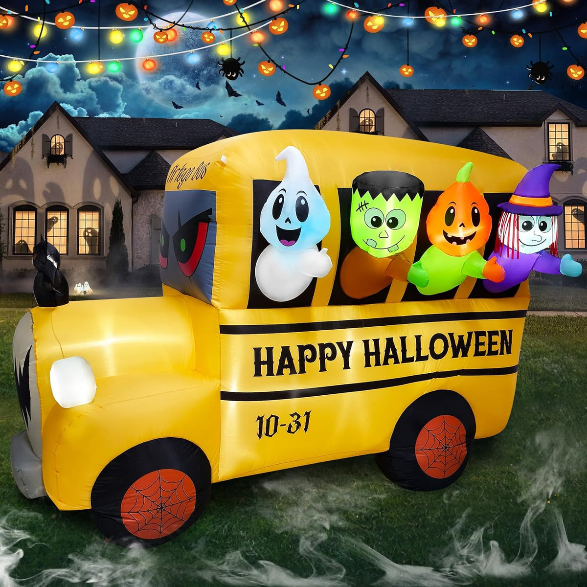 UniqSeason 8.1FT Length Halloween Inflatable Ghost Frankenstein Pumpkin Monster Witch Bus Decoration,