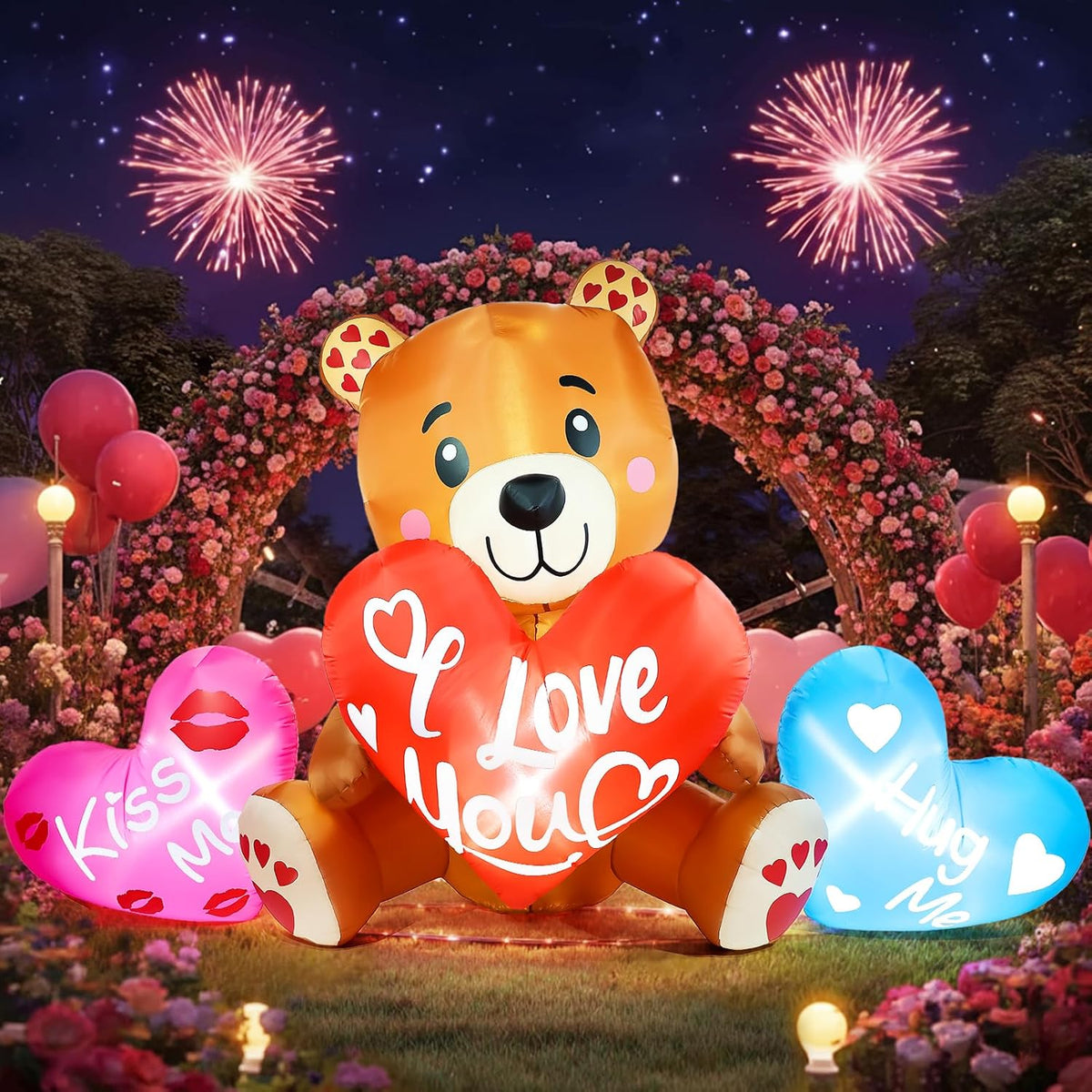 LETIME 10.5 FT Long Valentines Inflatables Outdoor Decorations Blow up Bear / Valentines Day with Hearts and