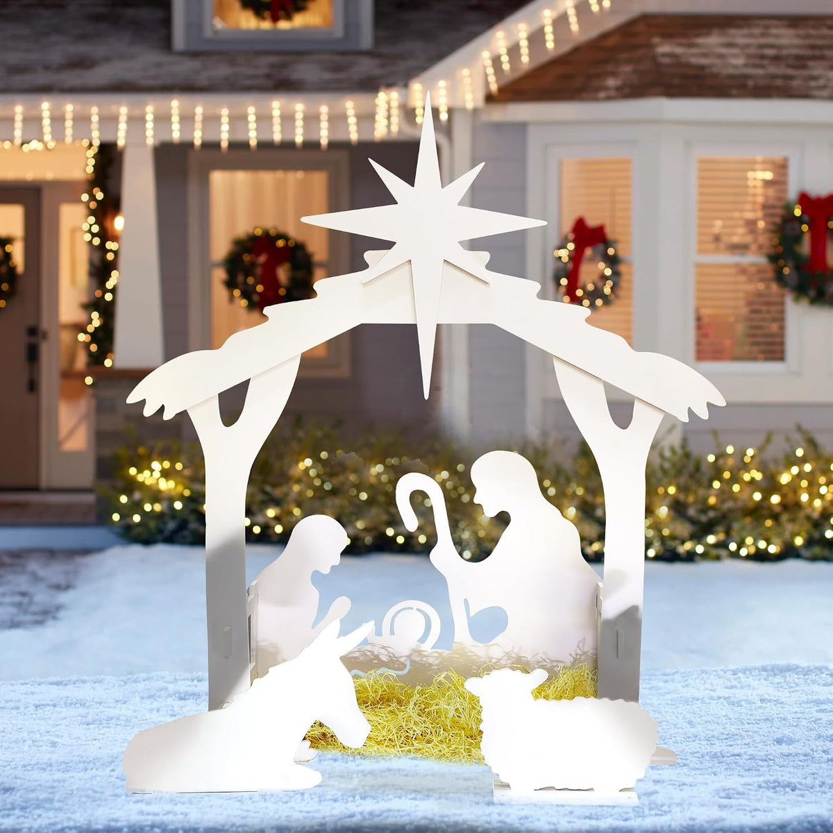 Raemean 4.5FT Outdoor Nativity Scene, Weatherproof Yard Nativity Set for Christmas Outdoor Decor, Christmas