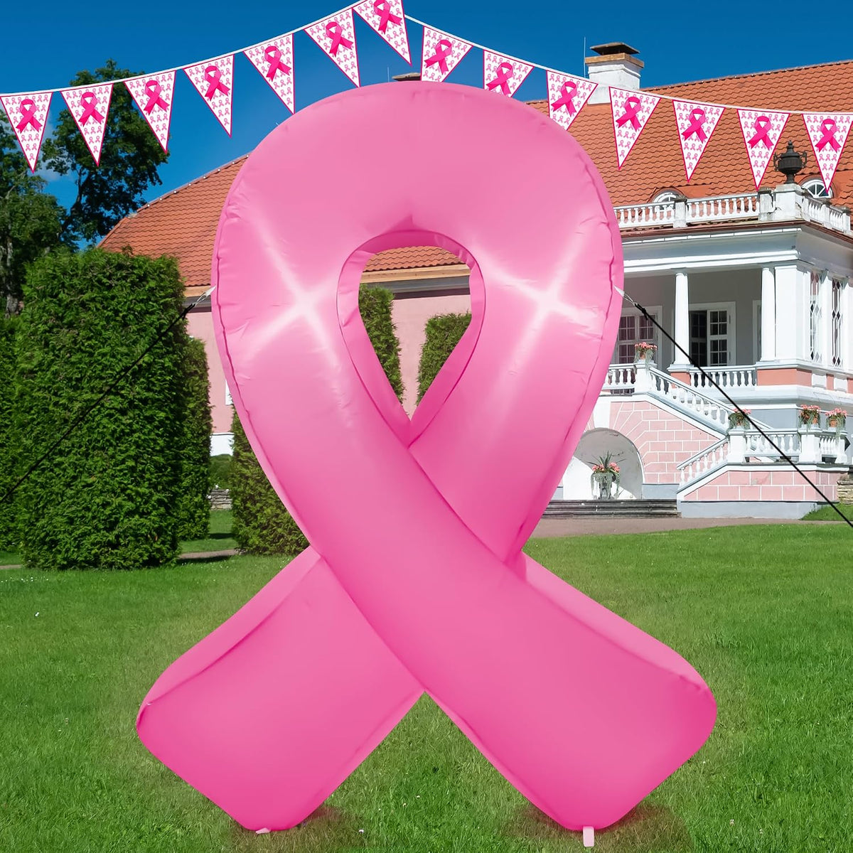 5FT Breast Cancer Awareness Decorations, Blow Up Pink Ribbon with LED Lights, Large Pink Ribbon Breast Cancer