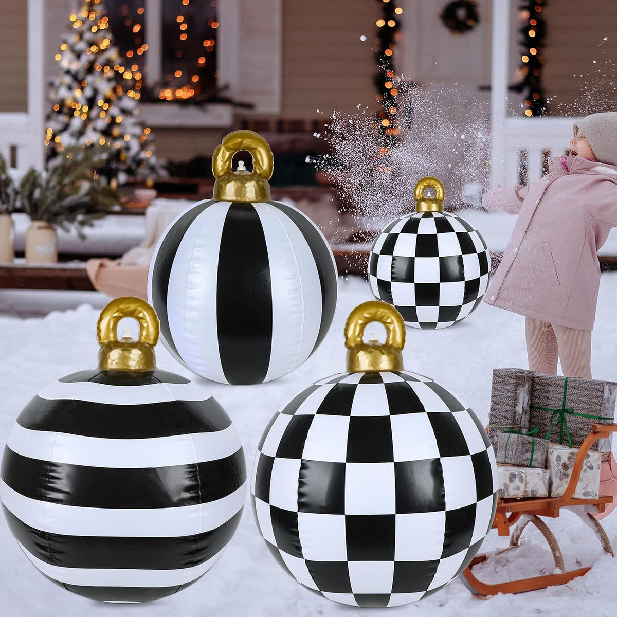 4 Pcs Inflatable Christmas Ball Giant Christmas PVC Decorated Ball 24/18/9 Inch Large Inflatables Ornaments