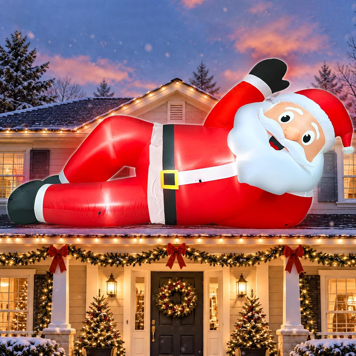 14 Ft Long Christmas Inflatables Decorations Outdoor Lounging Santa, Lighted Blow Up Christmas Giant Lying