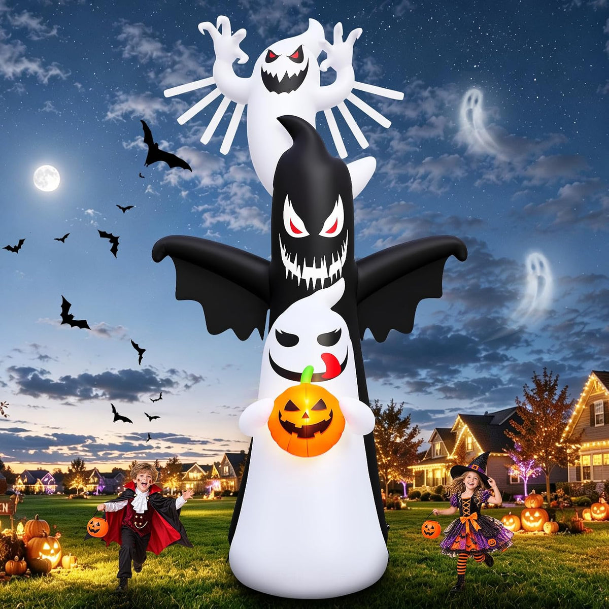 Kalolary 20FT Halloween Inflatable, Giant Double-Sided Ghost Inflatable / Halloween Blow up Outdoor