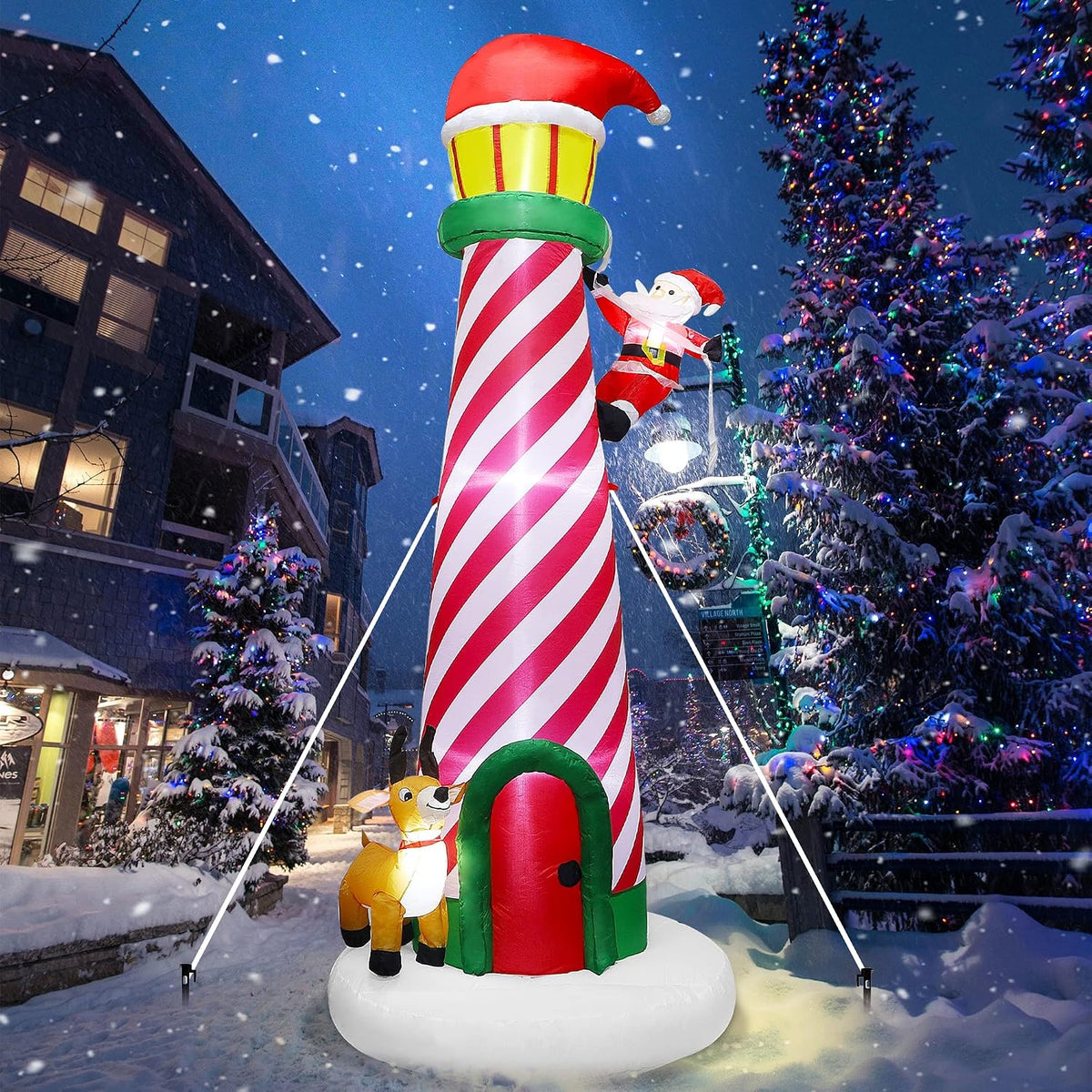 Lulu Home 9.8FT Christmas Inflatable, Lighthouse with Santa & Reindeer / Giant Blow Up, Christmas Lighted
