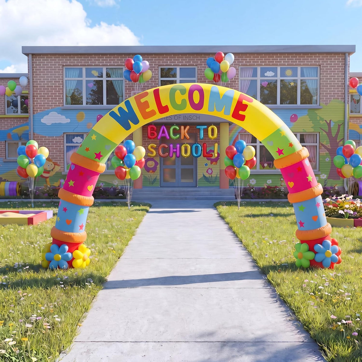Foilswirl 8ft Welcome Back to School Inflatable Arch with Build-in LED Lights Blow up Lighted First Day of